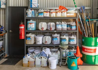 cleaning chemicals ready for use, stacked nicely