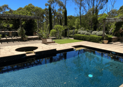 cleaning luxury modern home, outdoor pool area pavers cleaned