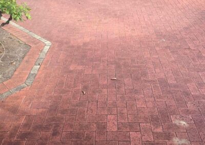 cleaning outdoor pavers, before, dull red bricks