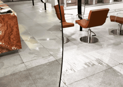 tile cleaning in a shop, tiles partially cleaned